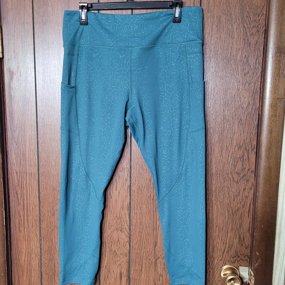 Zyia Active High Rise 22.5” Leggings Teal Size 16-18 Stretch Pull-On Pockets